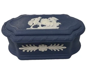 "Caja de baratija rectangular Wedgwood Portland azul jaspe de 3,5""" - Imagen 1 de 5