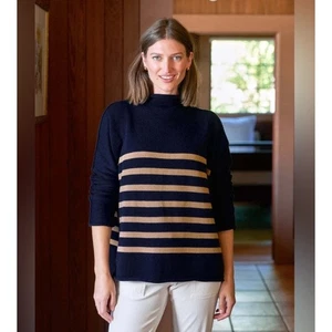 Frank & Eileen Monterey Pullover camel/marine gestreift kastig Baumwolle Medium - Bild 1 von 6