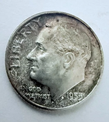 Moneda de diez centavos Roosevelt 1953 como nueva casi sin circular 90 % plata 10c #2428 Foto 1 de 2