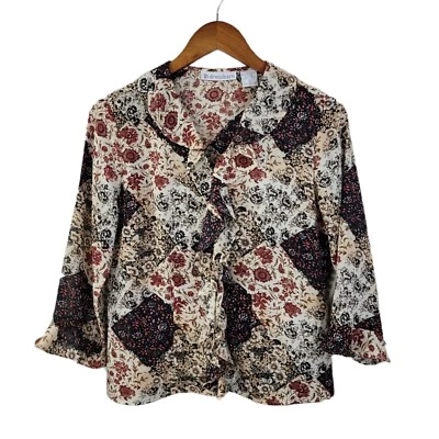 Blusa Top Vintage Floral Malla Talla Pequeña Chifón Semi Transparente Volantes Chaqueta Alt Foto 1 de 4