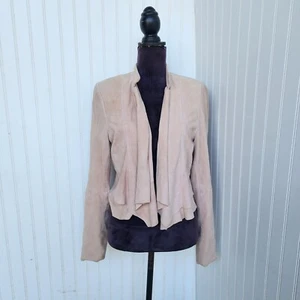 Giacca con volant in camoscio White House Black Market beige vera pelle prezzo al pubblico consigliato $375 L - Foto 1 di 12