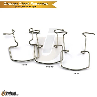 3 Dental Orringer Retractors Lip Cheek S-M-L Oral Surgery Retracting Instruments - Image 1 of 4