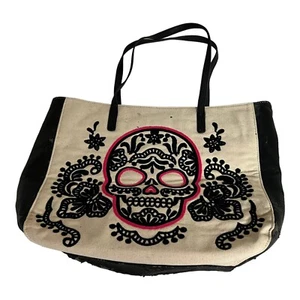 Loungefly Black Sugar Skull Tote Day of the Dead Dia de los Muertos NEEDS REPAIR - Picture 1 of 8
