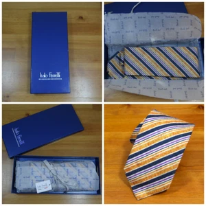 $570 ITALO FERRETTI Navy Blue Striped Handmade Silk Linen Neck Tie Italy XL - Picture 1 of 16