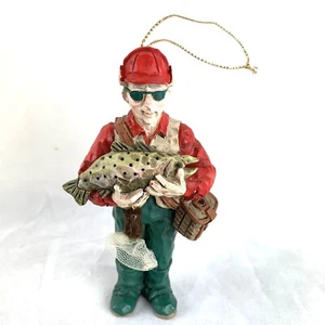 Vintage Fisherman Christmas Ornament Fishing Holiday 5” Resin Fish Basket Net - Picture 1 of 6