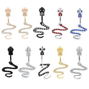 Snake Design Belly Bar Piercing Crystal Navel Ring Surgical Steel Body Jewellery