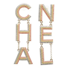 Chanel 23C CC Gold Tone Multicolor CHANEL Crystal Drop Earrings ULTRA RARE - Picture 1 of 3