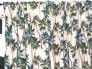 PAIR 92x52 Tropical Hawaiian Cotton Barkcloth Fabric Drapes ~Palm Trees~ - Picture 1 of 7
