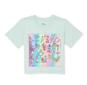 Disney 100 Anniversary Graphic T-Shirt Girls M 7/8 Mint Round Neck Short Sleeve - Picture 1 of 3