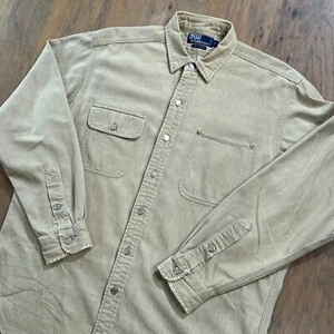 Vintage Polo Ralph Lauren Shirt Mens L Brown Denim Western Wear Button Up Pocket - Picture 1 of 11