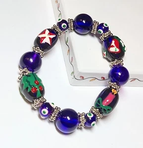 Christmas Bracelet Holy Night Handmade Stretch Blue Bracelet Woman Teen - Picture 1 of 7