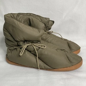 EDDIE BAUER Men XL Goose Down Brown Camp Bootie Slippers Leather Soles VTG - Picture 1 of 12
