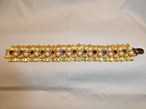Vintage Armband goldfarben mit mehrfarbigen Strasssteinen - Perlen - Bild 1 von 3