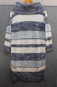 Free People FP Beach Chunky Knit Sweater long Oversized Dress Blue Striped S - Picture 1 of 15