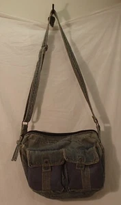 Boho Faded Denim Blue Jeans Handbag Shoulder Purse Bag 10" x 7" x 3" - Picture 1 of 6