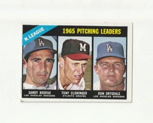 1966 Topps Baseball 1965 NL Pitching Leaders Koufax, Drysdale #223 centrado ex+ - Imagen 1 de 2