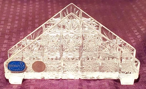 7" Stunning Bohemia Czech 24% PbO Crystal Napkin Letter Holder Hand Cut Vtg READ - Picture 1 of 17