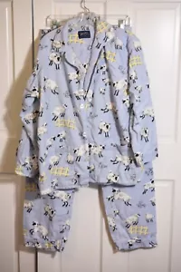 Vtg UNISEX Nick & Nora Cotton Flannel Counting Sheep Pajama Set Blue Tag - Picture 1 of 12