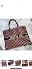 Christian Dior Oblique Book Tote Large Canvas Tote Bag Red Burgundy