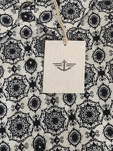Womens Long Sleeve Button Shirt Blouse SMALL Print Stretch Cotton BLACK/WHITE - Picture 1 of 8