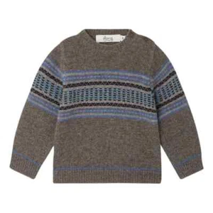 Kids BONPOINT Gray Sweater Bassiano Jacquard Jumper Stripe Fair Isle Wool Sz 6 - Picture 1 of 11