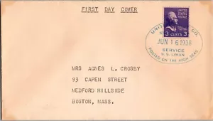 1938 USA Service SS Limon United Fruit Company UFC First Day Cover To MA Boston - Picture 1 of 2
