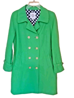 Isaac Mizrahi Live! Abrigo de lluvia para mujer pequeño verde de longitud media con cinturón doble pecho Foto 1 de 4