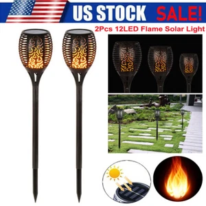 2PACK Solar Flame Lamp Torch Flame Dancing Light 12LED Flickering Outdoor Garden - Picture 1 of 16