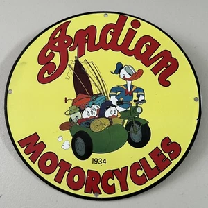 VINTAGE INDIAN MOTORCYCLE PORCELAIN GAS OIL MOTOR BIKE EASYRIDER AD METAL SIGN - Picture 1 of 12