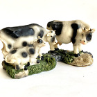 Vintage Dairy Cows Calf Figurines Set Of 3 Resin Black White Spots Country Core