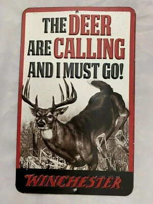 Металлический знак 6X9,5 дюйма WINCHESTER: олени ЗВОНЯТ, и я должен идти - Изображение 1 из 2