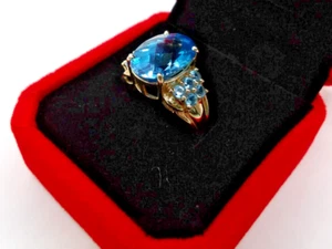 Signed HN Heng Ngai 10k Yellow Gold 6.8ct Blue Topaz Cocktail Ring Size 6.75 - Picture 1 of 12
