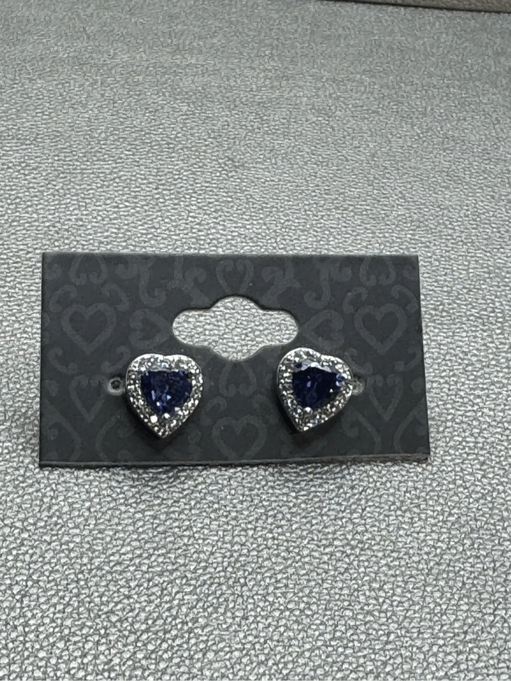 Simulated Tanzanite and Diamond Rhodium plated Stud Heart Earrings - Image 1 of 4