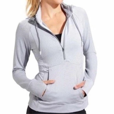 Sudadera con Capucha Athleta Heavenly Hail Blanca Gris Rayas 1/4 Cremallera Pullover XXS Foto 1 de 4