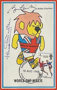 Bobby Jack Charlton signiert England 1966 WM Willie Cameo Briefmarken FDC + COA - Bild 1 von 4