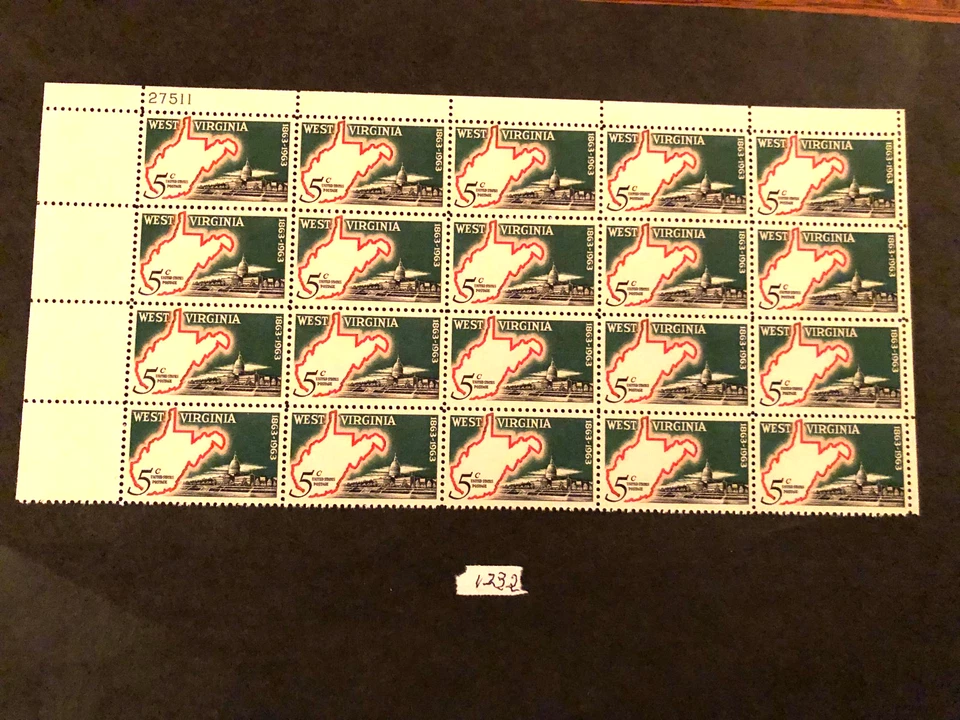 Scott 1232 West Virginia 5 cents plate number block  - Image 1 of 1