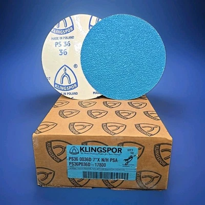 50 - 7" 36 Grit Blue Sanding Disc Paper Peel & Stick PSA Sander Abrasive Heavy  - Image 1 of 4