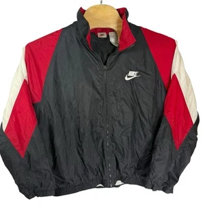 Giacca a vento Nike uomo XL nero/rosso/bianco vintage grande swoosh sul retro foderata - Foto 1 di 11