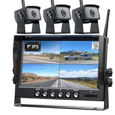 9" DVR Monitor 1080P Wireless 3x RV Backup Camera Reverse for Bus Trailer Truck - Image 1 of 4