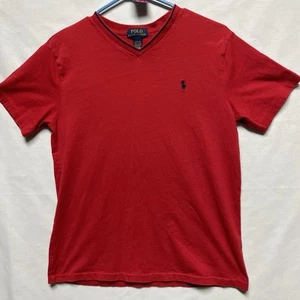 Polo Ralph Lauren rot blau Pony V-Ausschnitt Kurzarm T-Shirt Jugend Large 14-16 - Bild 1 von 7