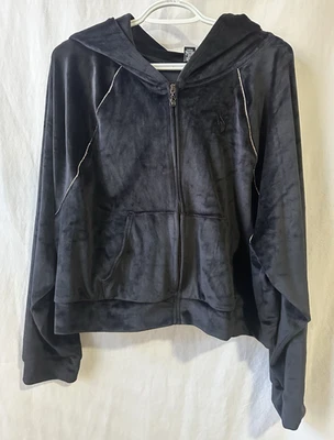 Nueva sudadera con capucha Victoria Secret On Point de terciopelo negro para mujer talla XXL Foto 1 de 4