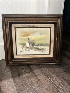 Pintura al óleo vintage original paisaje costero firmado Spencer aprox 15" por 17" - Imagen 1 de 15