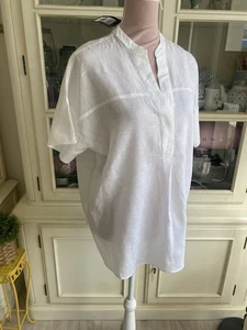🌸Marks & Spencer 10 blouse top WHITE LINEN mix ONE BUTTON PULLOVER NEW TAGS £27 - Picture 1 of 12