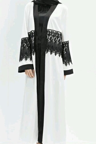 OFF WHITE women open front abaya maxi dress islamic burka wear saudi women dress 54&56