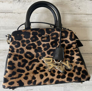 DKNY Paige Black Leather & Leopard Haircalf Satchel - NWOT