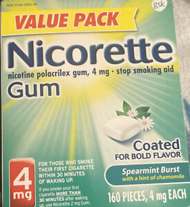 Nicorette Nicotine Quit Smoking Gum Spearmint Flavored 4mg 160 pcs EXP 2025 New