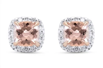 Aretes GEMVIO 2 QUILATES piedras preciosas de morganita natural y halo de diamantes en oro de 10 quilates Foto 1 de 4