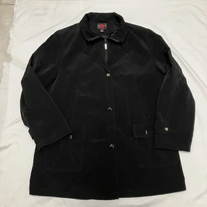 Gallery Womens Size XL Trench Coat Jacket Black Zip Up Liner Outerwear - Picture 1 of 9