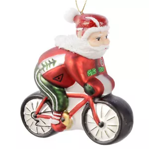 Ornamento Bici – Babbo Natale Cavalca una Bicicletta Vetro Soffiato Decorazione Natalizia - Foto 1 di 3