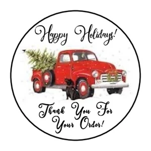 30 1.5" THANK YOU ORDER HOLIDAY CHRISTMAS TRUCK FAVOR LABELS ROUND STICKERS*** - Picture 1 of 1